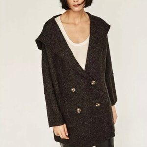 Zara Knit Hooded Double-Breasted Cardigan Navy L